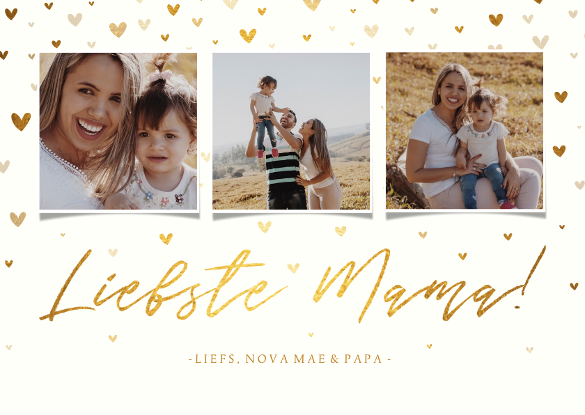 Fotokaarten - Fotokaart fotocollage 'liefste mama!' met hartjes