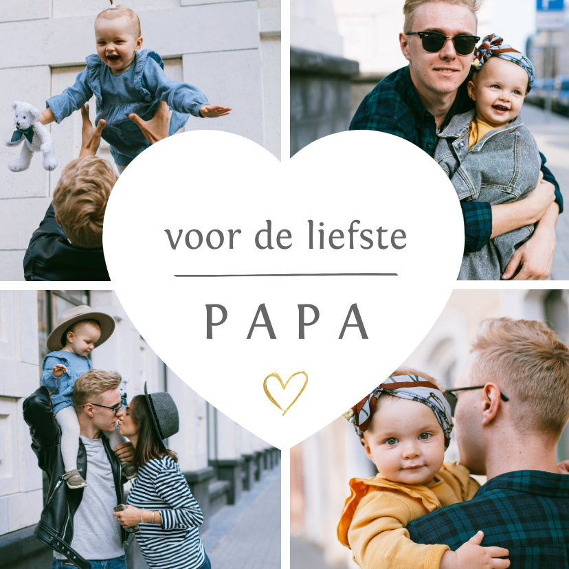 Fotokaarten - Fotokaart fotocollage met 4 eigen foto's en hartje voor papa