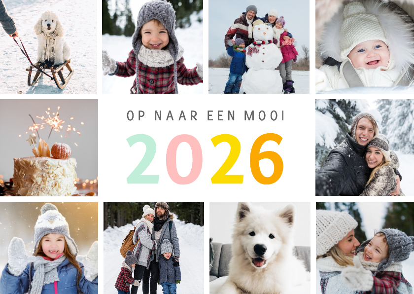 Fotokaart fotocollage nieuwjaar met vrolijk jaartal 2026 - Fotokaarten Fotokaarten - Fotokaart fotocollage nieuwjaar met vrolijk jaartal 2026