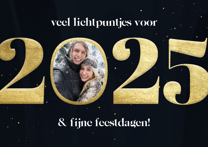 Fotokaart gouden 2026 met veel lichtpuntjes en foto - Fotokaarten Fotokaarten - Fotokaart gouden 2026 met veel lichtpuntjes en foto