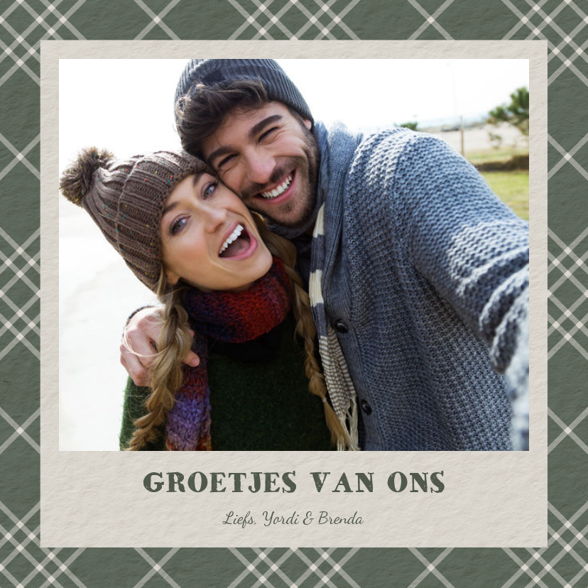 Fotokaart groen ruitpatroon met vintage fotokader - Fotokaarten Fotokaarten - Fotokaart groen ruitpatroon met vintage fotokader
