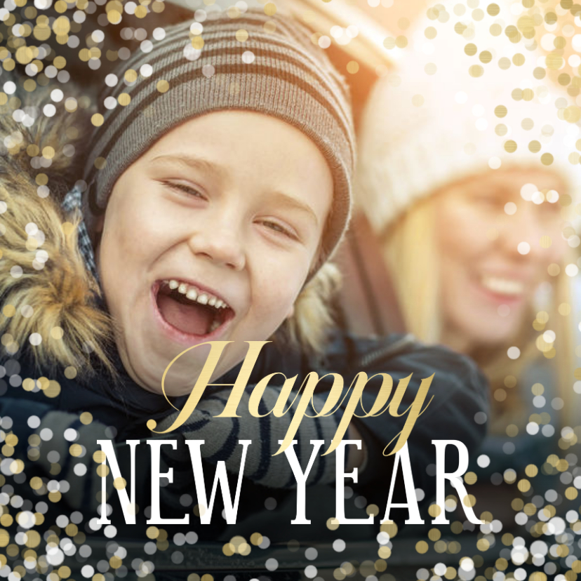 Fotokaart grote foto Happy new Year confetti - Fotokaarten Fotokaarten - Fotokaart grote foto Happy new Year confetti