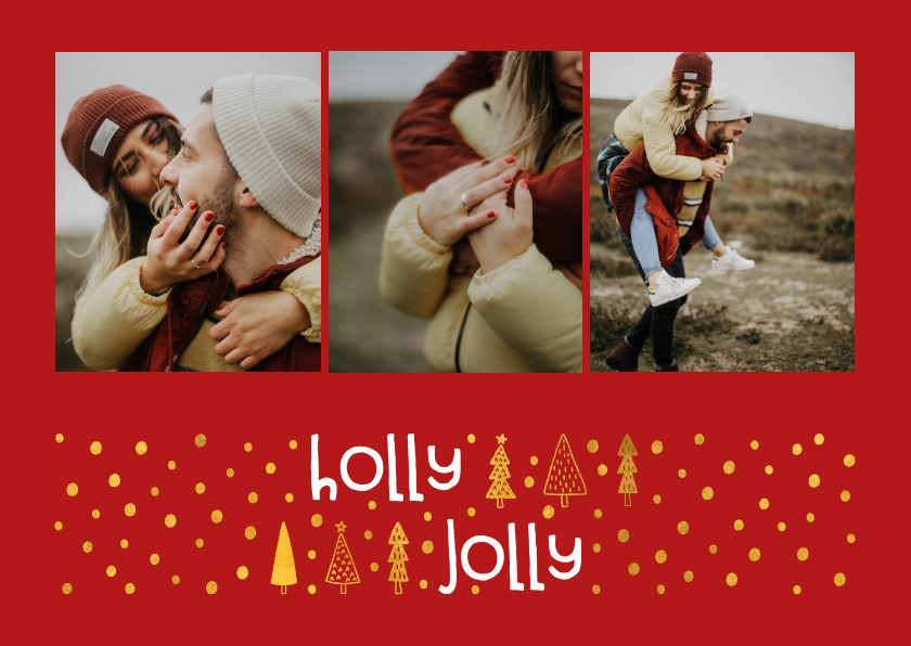Fotokaart 'holly jolly' goudlook met foto's - Fotokaarten Fotokaarten - Fotokaart 'holly jolly' goudlook met foto's