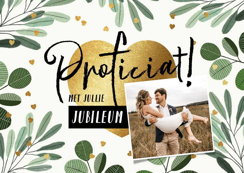 Fotokaart huwelijksjubileum met gouden hart - Fotokaarten Fotokaarten - Fotokaart huwelijksjubileum met gouden hart