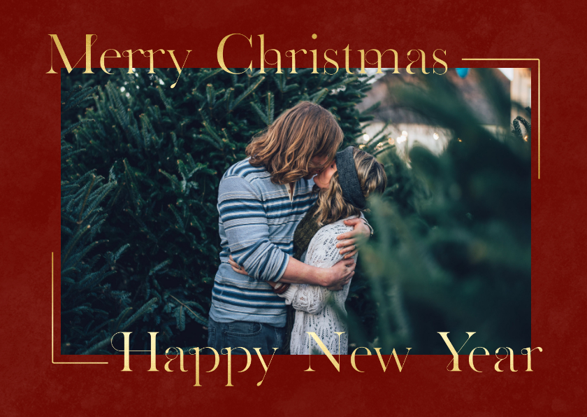 Fotokaart kerst in rood met klassieke tekst - Fotokaarten Fotokaarten - Fotokaart kerst in rood met klassieke tekst