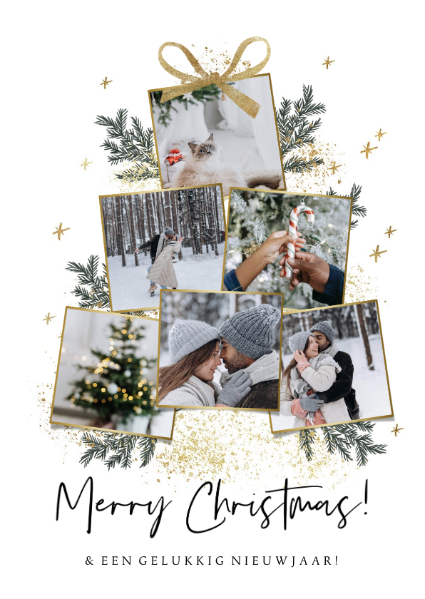 Fotokaart kerst stijlvol kerstboom dennentakken goudlook - Fotokaarten Fotokaarten - Fotokaart kerst stijlvol kerstboom dennentakken goudlook