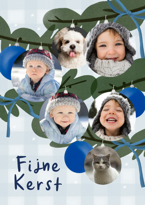 Fotokaart kerstboom fotocollage kerstballen strikken - Fotokaarten Fotokaarten - Fotokaart kerstboom fotocollage kerstballen strikken