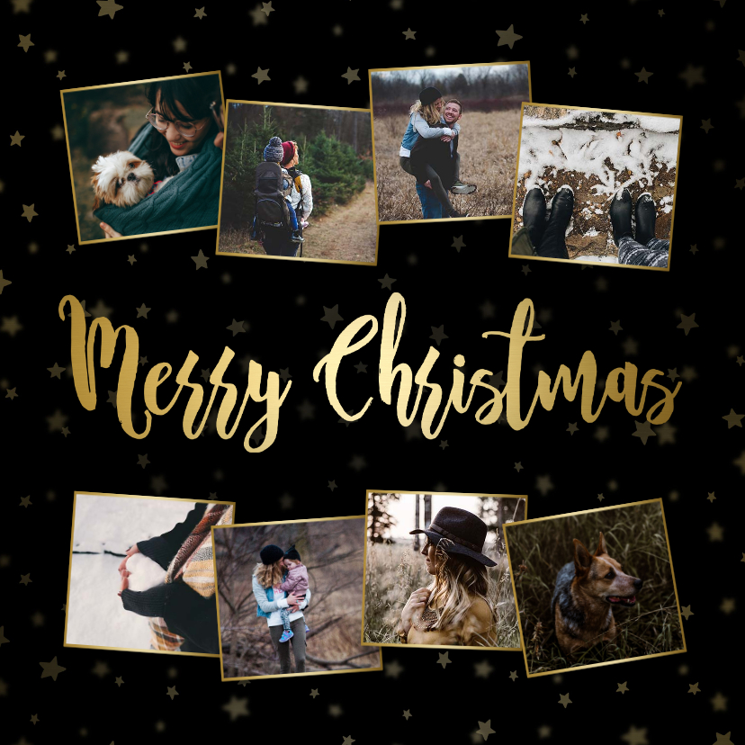 Fotokaart kerstcollage sterren goudaccent - Fotokaarten Fotokaarten - Fotokaart kerstcollage sterren goudaccent