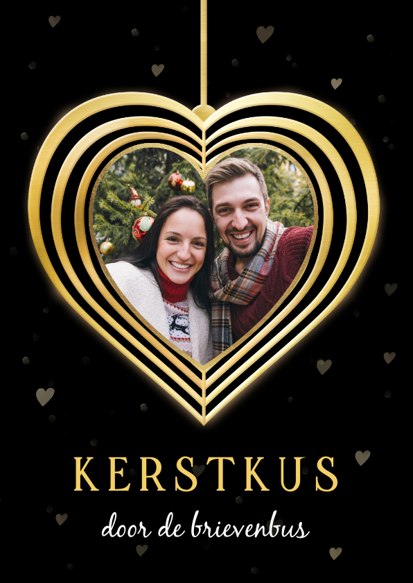 Fotokaarten - Fotokaart kus door de brievenbus gouden hart