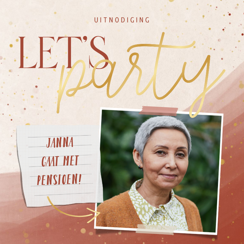 Fotokaarten - Fotokaart let's party pensioenfeest vrouw