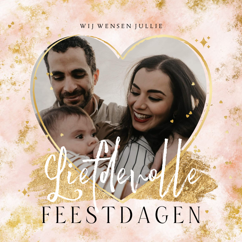 Fotokaart liefdevolle feestdagen hartjes goud foto - Fotokaarten Fotokaarten - Fotokaart liefdevolle feestdagen hartjes goud foto