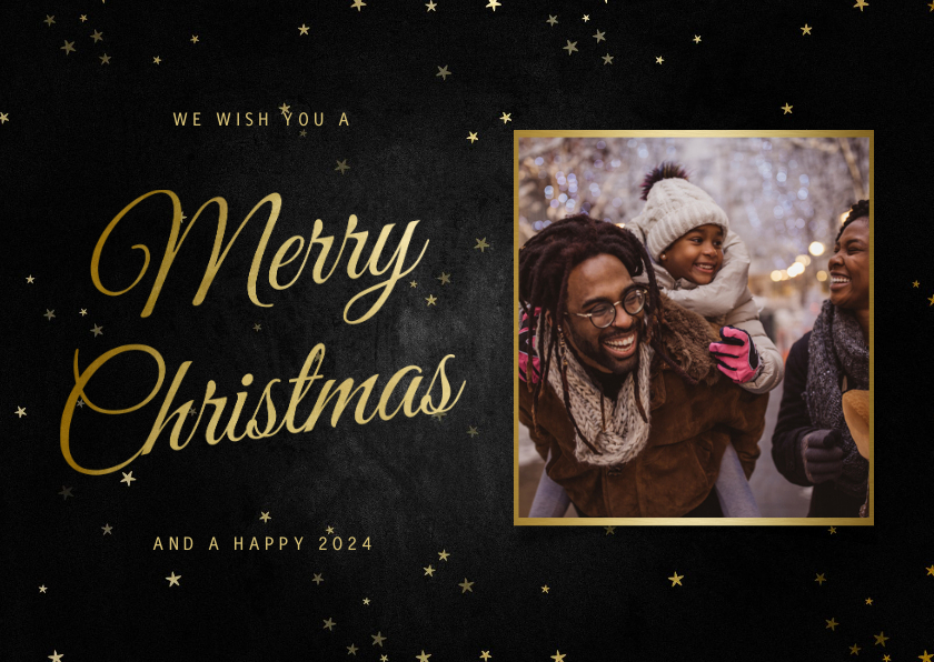 Fotokaart liggend merry christmas met sterren - Fotokaarten Fotokaarten - Fotokaart liggend merry christmas met sterren