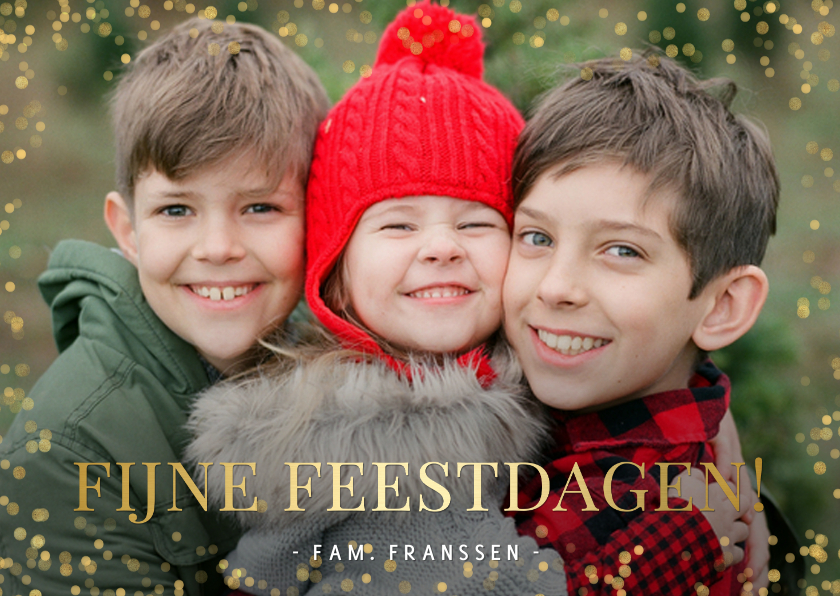 Fotokaart liggend met 1 grote foto en gouden confetti kader - Fotokaarten Fotokaarten - Fotokaart liggend met 1 grote foto en gouden confetti kader