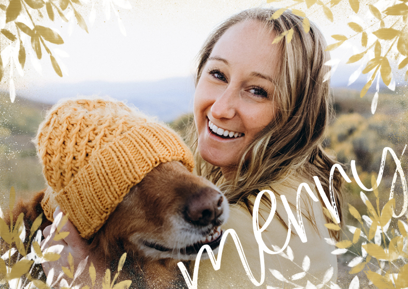Fotokaart liggend stijlvol merry met gouden en witte takken - Fotokaarten Fotokaarten - Fotokaart liggend stijlvol merry met gouden en witte takken