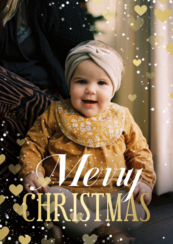 Fotokaart Merry Christmas hartjeskader met confetti - Fotokaarten Fotokaarten - Fotokaart Merry Christmas hartjeskader met confetti