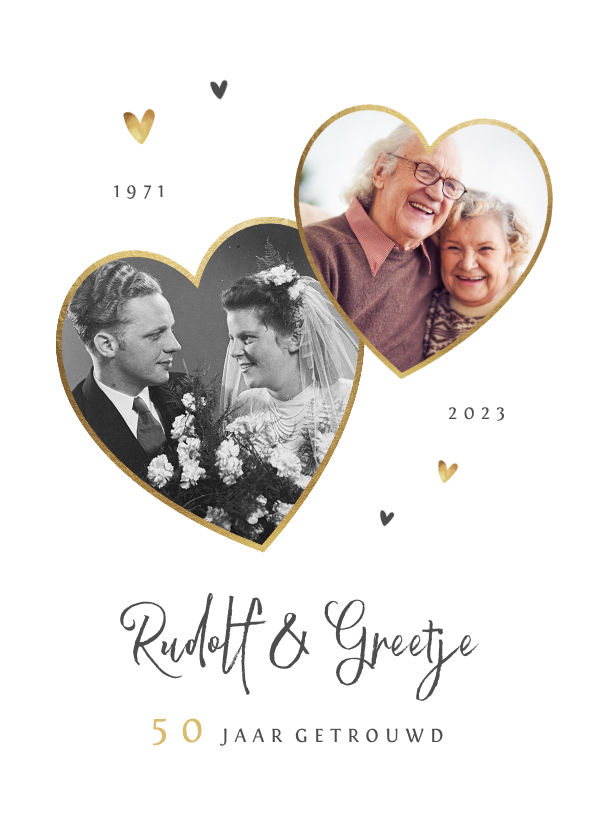 Fotokaart met 2 foto's voor gouden huwelijk met eigen foto - Fotokaarten Fotokaarten - Fotokaart met 2 foto's voor gouden huwelijk met eigen foto