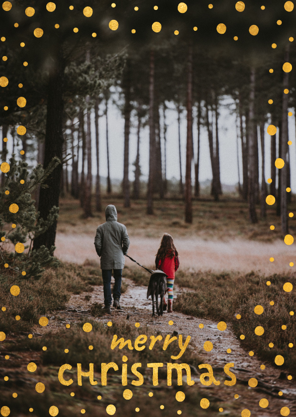 Fotokaart met gouden confetti kader en speelse typografie - Fotokaarten Fotokaarten - Fotokaart met gouden confetti kader en speelse typografie