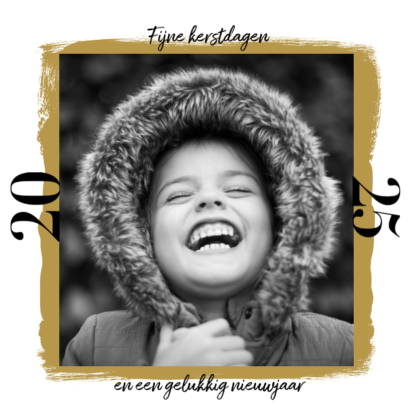 Fotokaart met grote foto, kerstwensen, goud en Kaartje2go