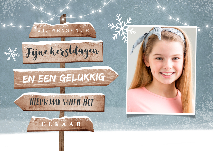 Fotokaart met winters thema en wegwijzer - Fotokaarten Fotokaarten - Fotokaart met winters thema en wegwijzer
