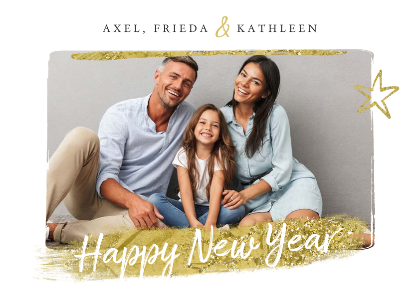 Fotokaarten - Fotokaart nieuwjaar ster goud foto happy new year