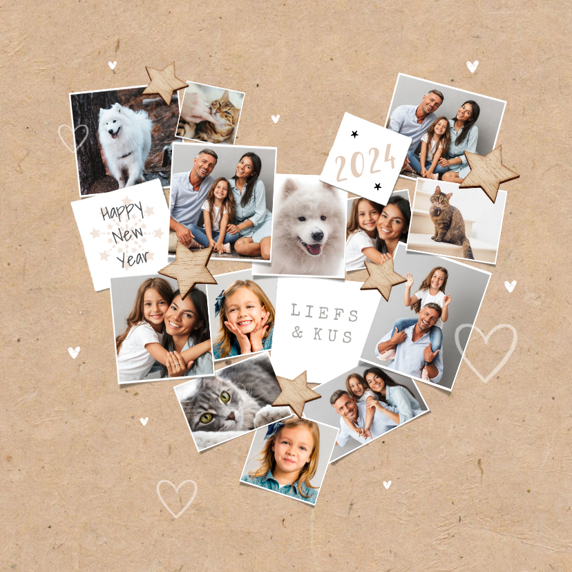 Fotokaart persoonlijk fotocollage hart liefde nieuwjaar - Fotokaarten Fotokaarten - Fotokaart persoonlijk fotocollage hart liefde nieuwjaar