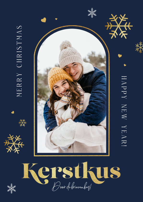 Fotokaarten - Fotokaart persoonlijk goud sneeuwvlokjes kerstkus foto