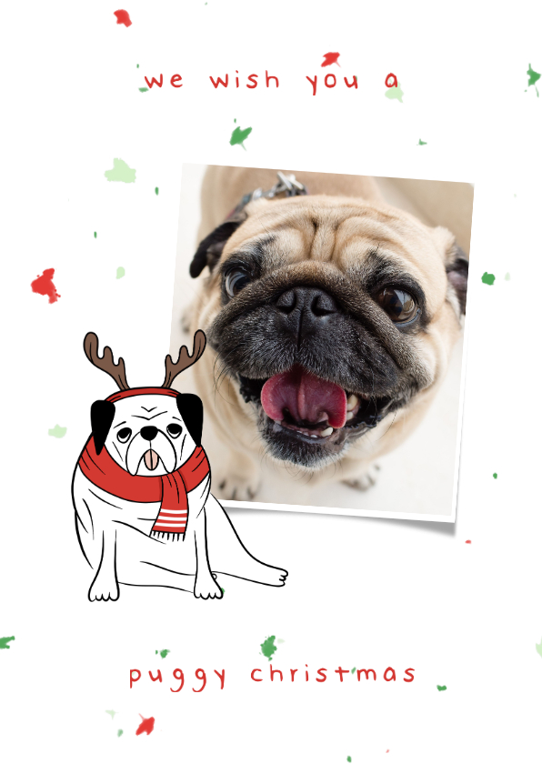 Fotokaart puggy christmas humor met confetti - Fotokaarten Fotokaarten - Fotokaart puggy christmas humor met confetti