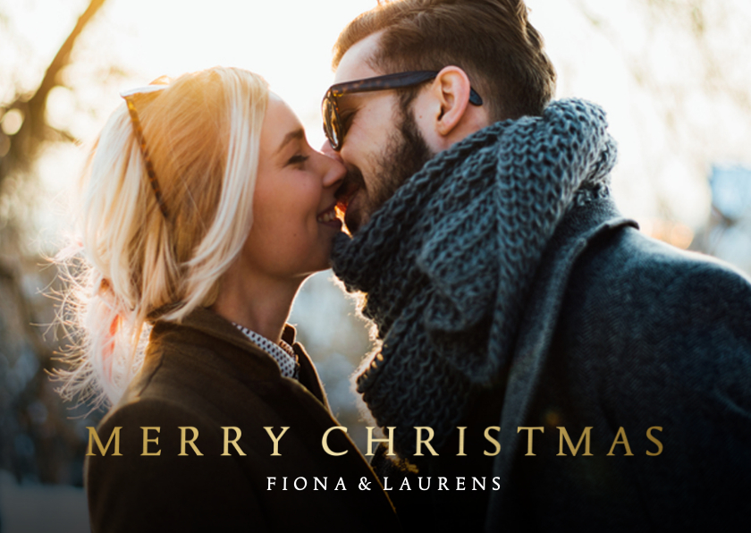 Fotokaart stijlvol - grote foto met goudlook merry christmas - Fotokaarten Fotokaarten - Fotokaart stijlvol - grote foto met goudlook merry christmas