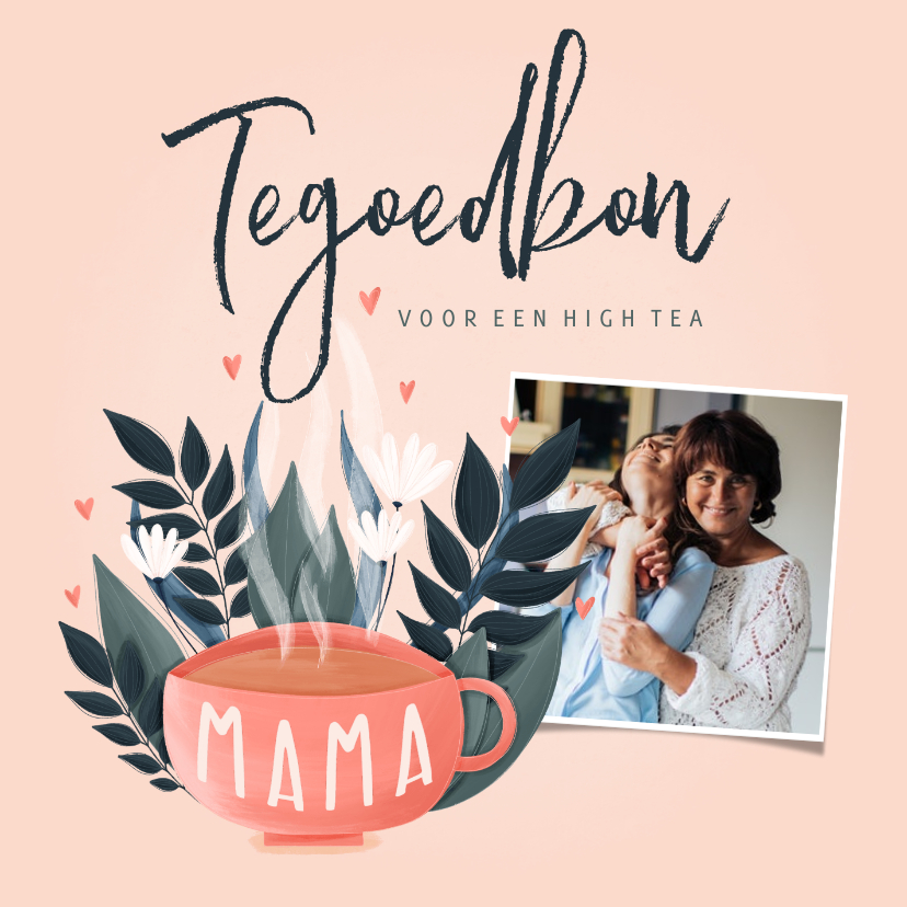 Fotokaarten - Fotokaart tegoedbon theekopje met plantjes en hartjes