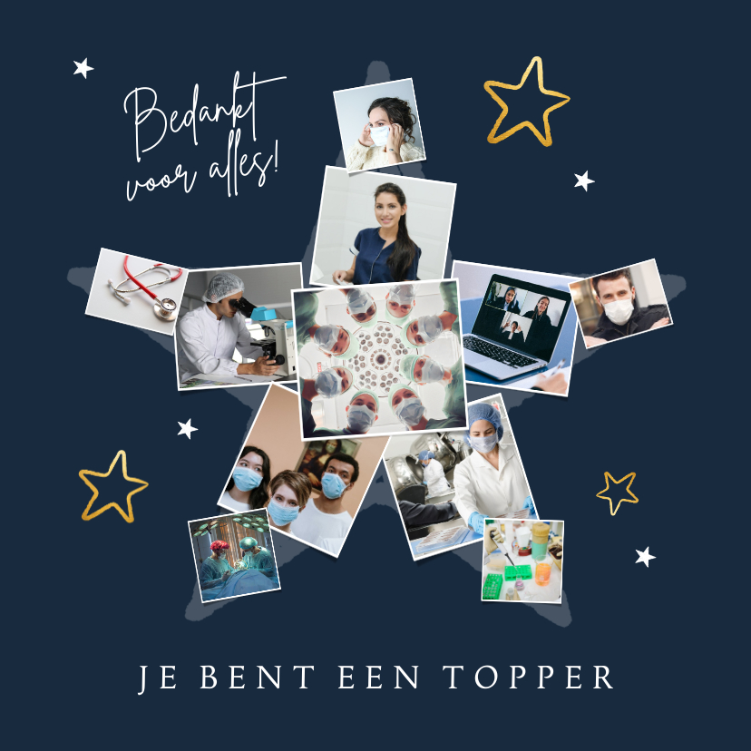 Fotokaarten - Fotokaart topper ster fijne feestdagen zorg bedankt