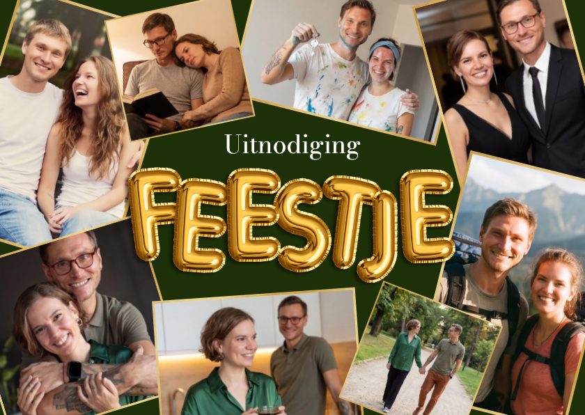 Fotokaarten - Fotokaart uitnodiging feestje gouden folieballonnen