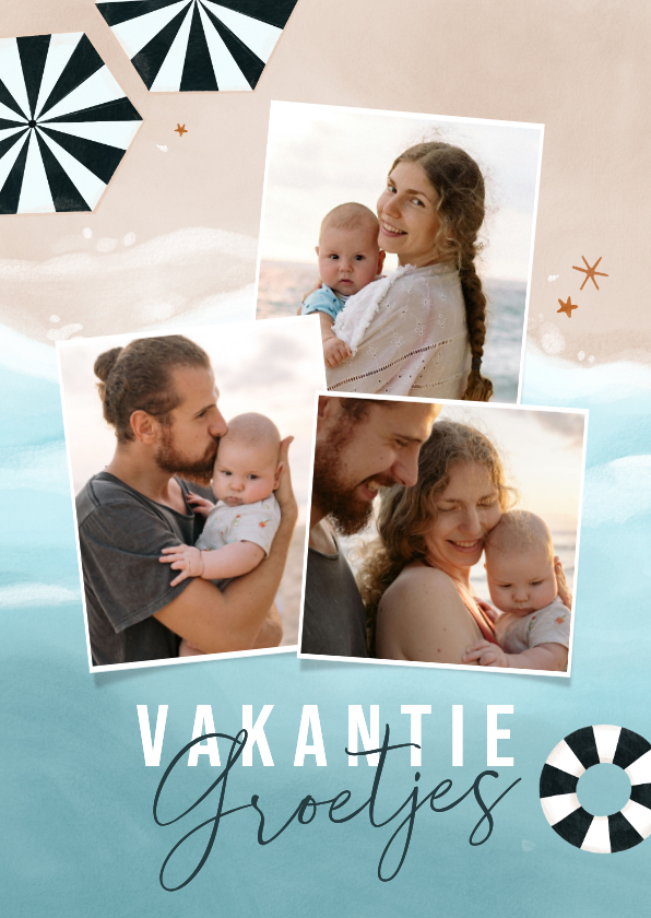 Fotokaart vakantiegroet 3 foto's zon zee strand - Fotokaarten Fotokaarten - Fotokaart vakantiegroet 3 foto's zon zee strand