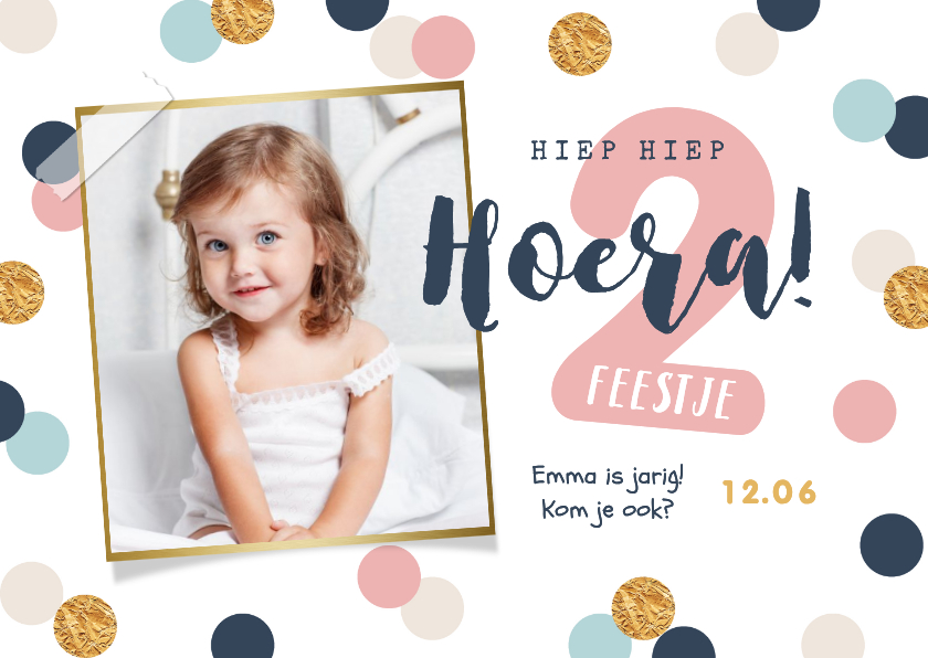 Fotokaart verjaardag kind meisje confetti goud vrolijk - Fotokaarten Fotokaarten - Fotokaart verjaardag kind meisje confetti goud vrolijk