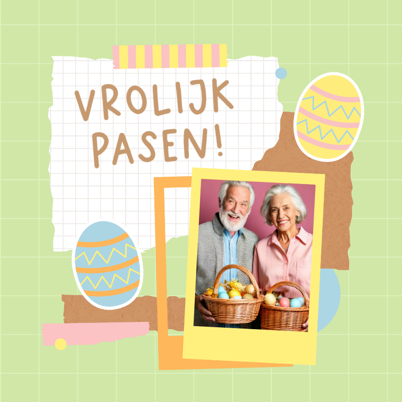Fotokaart vrolijk paaskaartje scrapbook groen paasei - Fotokaarten Fotokaarten - Fotokaart vrolijk paaskaartje scrapbook groen paasei