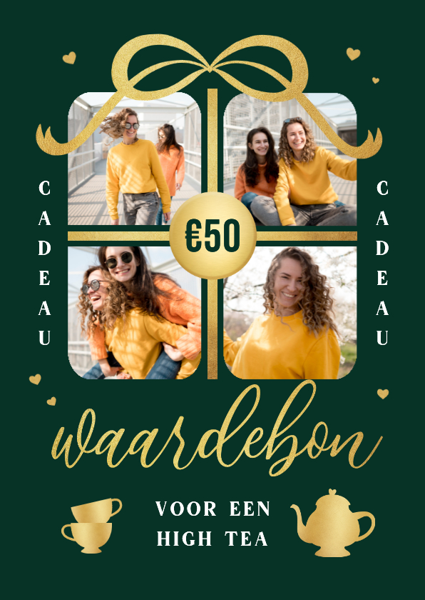 Fotokaarten - Fotokaart waardebon cadeau fotocollage high tea hartjes