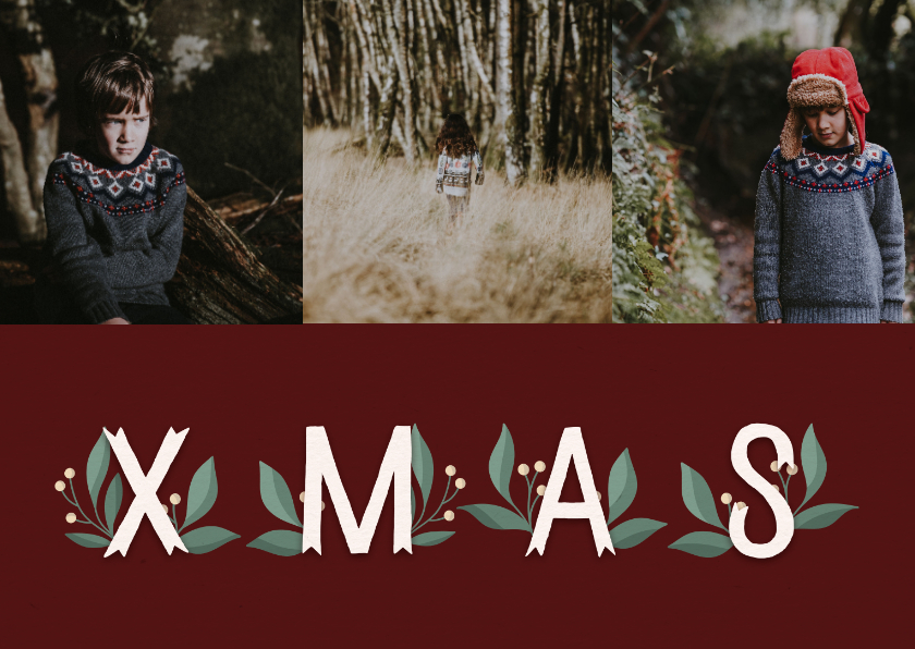 Fotokaart 'Xmas' met takjes en foto's - Fotokaarten Fotokaarten - Fotokaart 'Xmas' met takjes en foto's