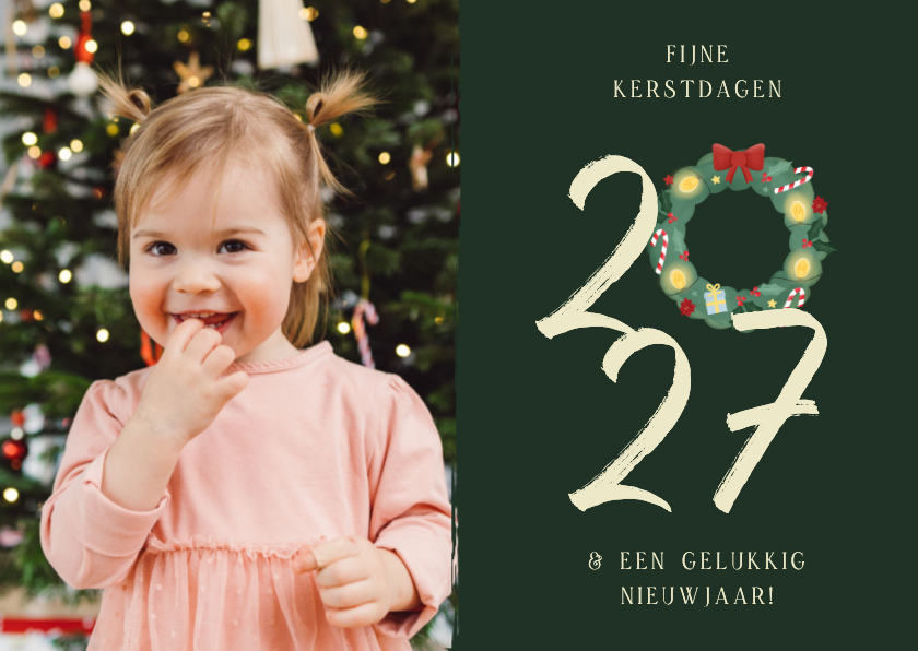 Fotokaartje kerstdagen kerstkrans met grote foto en 2027 - Fotokaarten Fotokaarten - Fotokaartje kerstdagen kerstkrans met grote foto en 2027