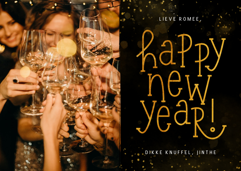 Fotokaartje nieuwjaar Happy New Year goudlook - Fotokaarten Fotokaarten - Fotokaartje nieuwjaar Happy New Year goudlook