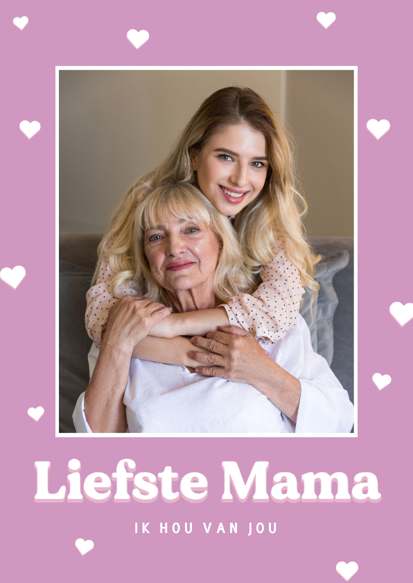 Fotokaartje trendy lila moederdag met hartjes - Fotokaarten Fotokaarten - Fotokaartje trendy lila moederdag met hartjes