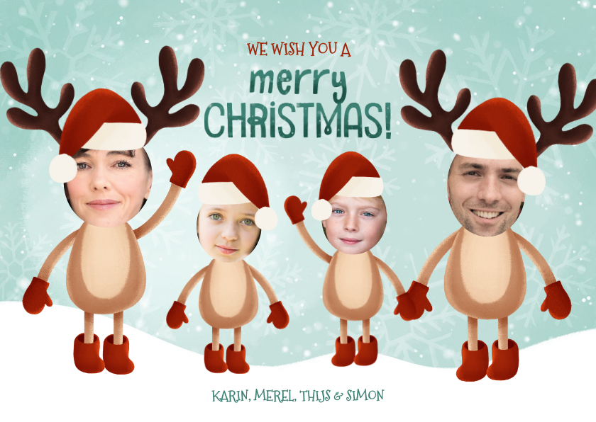Grappige kerst fotokaart rendieren kerstmutsen en foto's - Fotokaarten Fotokaarten - Grappige kerst fotokaart rendieren kerstmutsen en foto's
