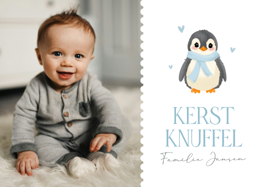 Kerst fotokaart met schattige baby pinguïn hartje - Fotokaarten Fotokaarten - Kerst fotokaart met schattige baby pinguïn hartje