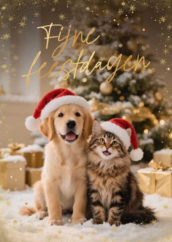 Kerstkaartje grote foto fijne feestdagen goud - Fotokaarten Fotokaarten - Kerstkaartje grote foto fijne feestdagen goud