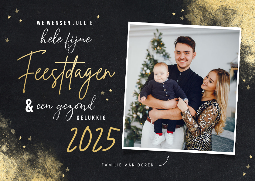 Krijtbordlook fotokaart fijne feestdagen 2025 Kaartje2go