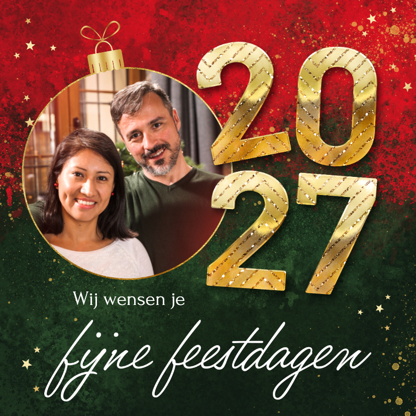 Kunstzinnige fotokaart kerst 2027 kerstbal - Fotokaarten Fotokaarten - Kunstzinnige fotokaart kerst 2027 kerstbal