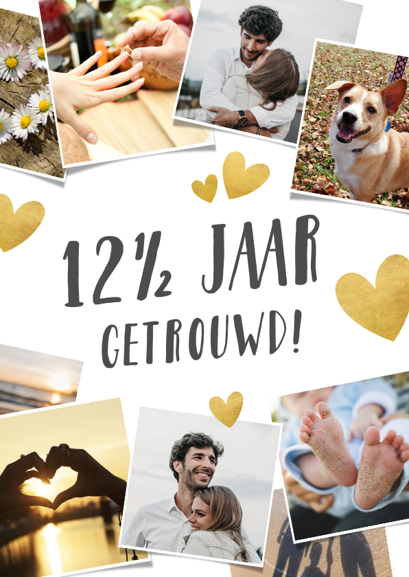 Fotokaarten - Leuke fotocollage kaart met gouden hartjes