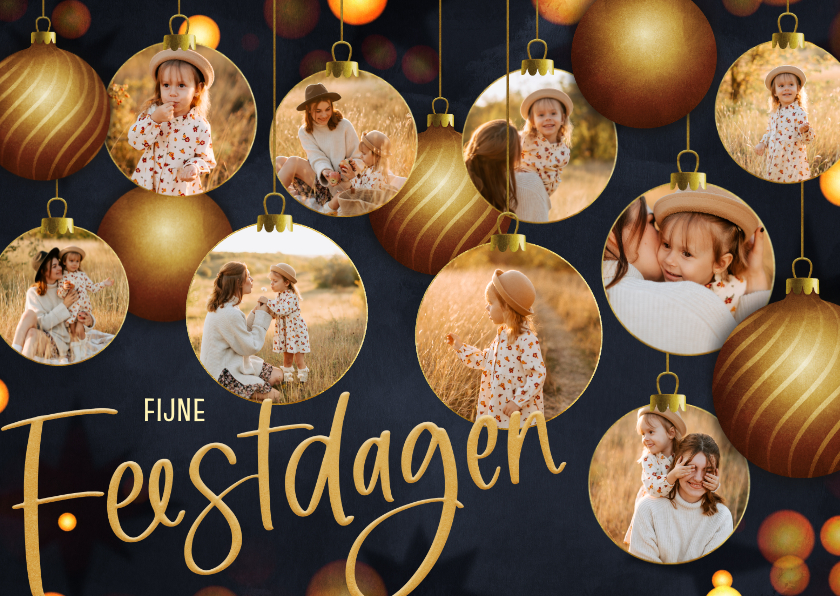 Fotokaarten - Moderne fotocollage kaart kerstballen