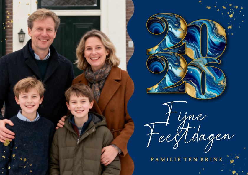 Moderne fotokerstkaarten met marmeren 2026 blauw - Fotokaarten Fotokaarten - Moderne fotokerstkaarten met marmeren 2026 blauw