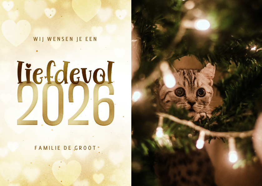 Nieuwjaar fotokaart met liefdevol 2026 goudlook hartjes - Fotokaarten Fotokaarten - Nieuwjaar fotokaart met liefdevol 2026 goudlook hartjes