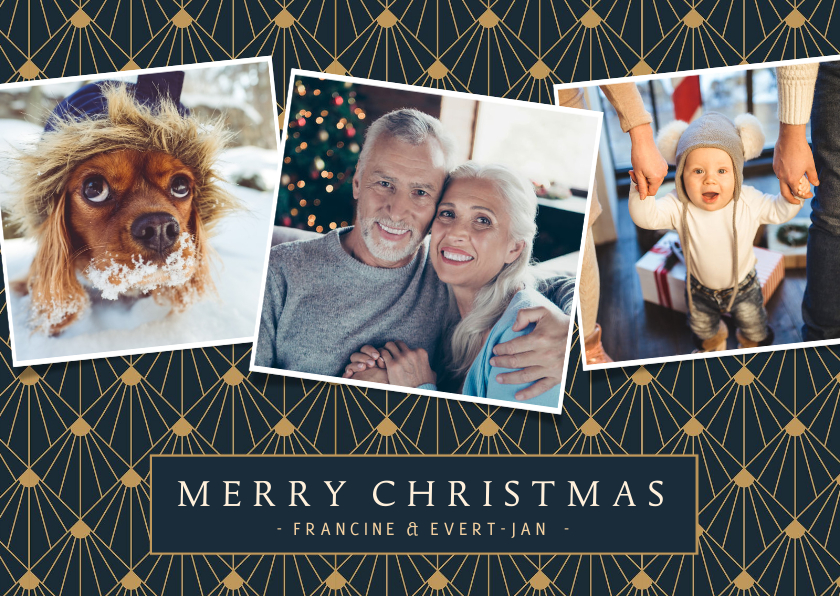 Stijlvolle art-deco kerstkaart met 3 foto's - Fotokaarten Fotokaarten - Stijlvolle art-deco kerstkaart met 3 foto's