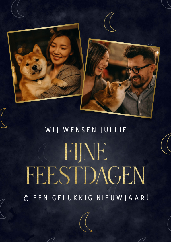 Stijlvolle fotokaart met gouden maantjes en foto's - Fotokaarten Fotokaarten - Stijlvolle fotokaart met gouden maantjes en foto's